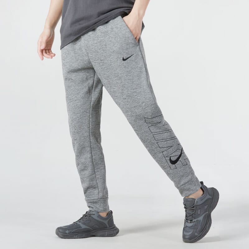 Nike Letter Print Elastic Waistband Elastic Cuff Thickened And Fleece Lined Knitted Sweatpants Men's Gray FB6893-063