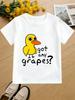 Cute Yellow Duck Got Any Grapes Funny Cartoon Graphic Kids T Shirt Boys Girls Family Matching Summer Crew Neck Casual Tee