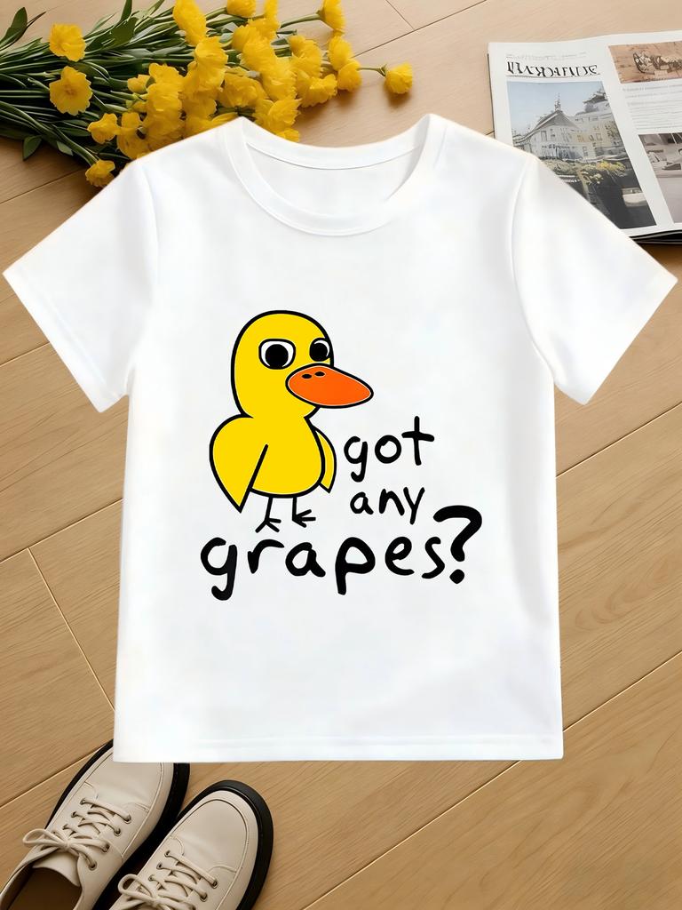 Cute Yellow Duck Got Any Grapes Funny Cartoon Graphic Kids T Shirt Boys Girls Family Matching Summer Crew Neck Casual Tee