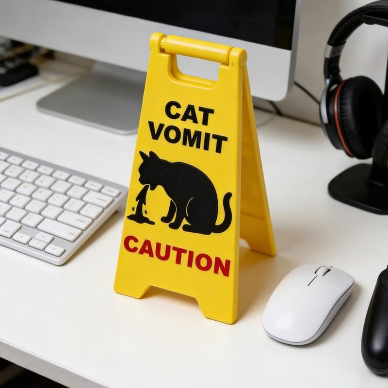 3Pcs Funny Cats Vomit Caution Signs Humorous Double-Sided Printing Desk Decors Gag Gift for Pet Owners & Cats Lover