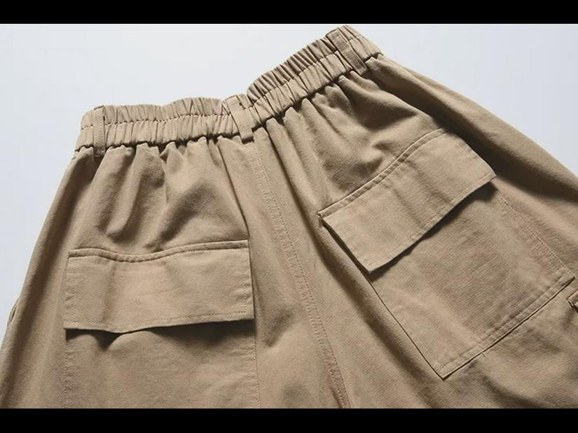 City Fanpin 2024 Spring Men's Loose Wide-Leg Multi-Pocket Work Pants - Solid Color