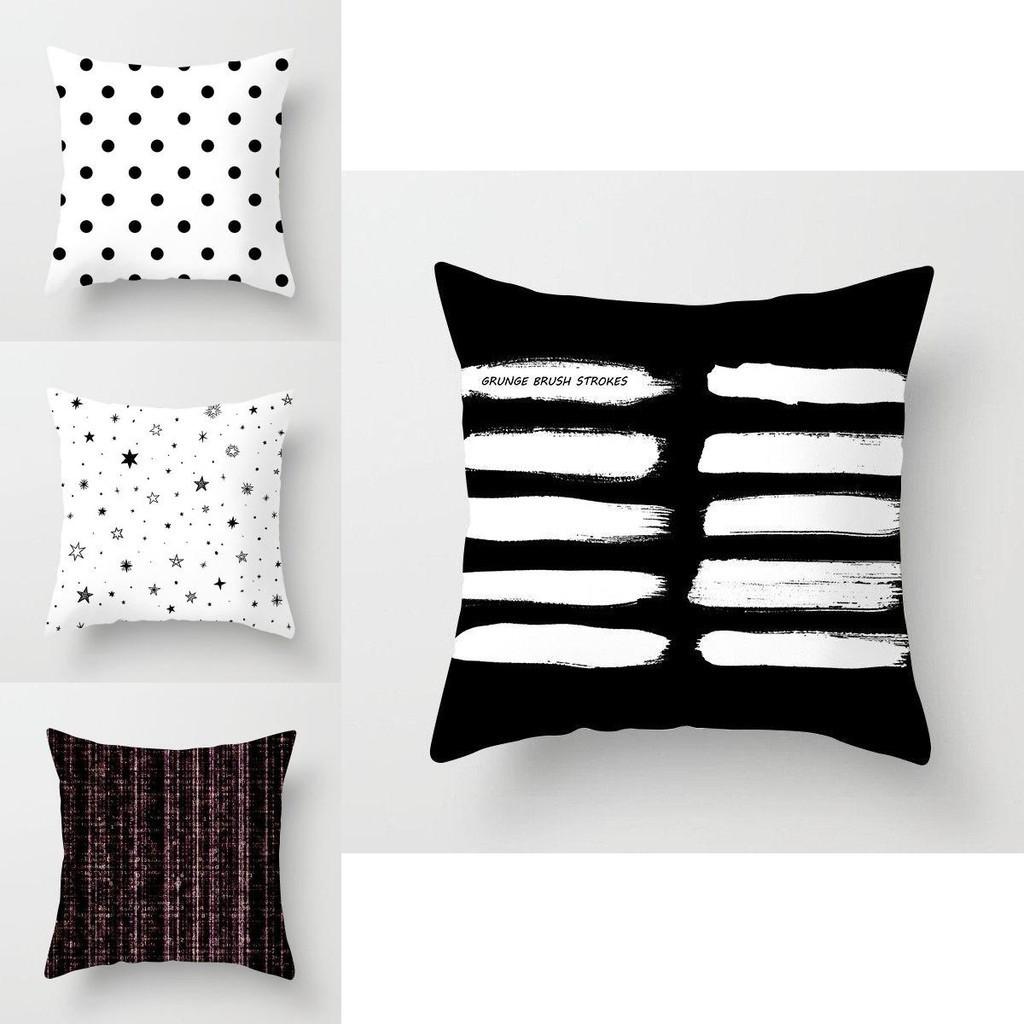 Premium Polyester Peach Skin Geometric Cushion Cover In Black White Gray For Elegant Touch