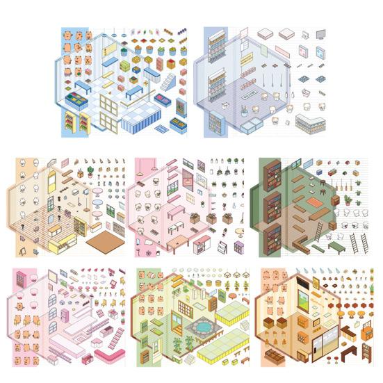 1/8Pcs DIY 3D Haus Aufkleber Telefon/Laptop Cartoon Miniatur Szene Aufkleber Dessert Shop Buchhandlung Aufkleber