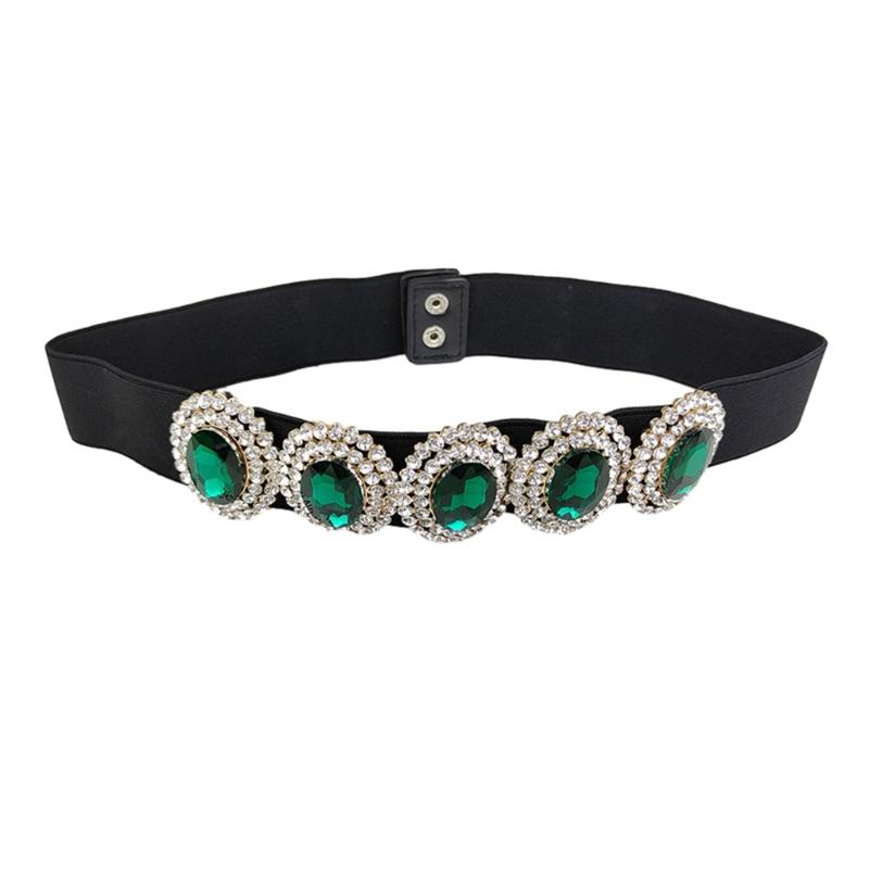 

Elegant Rhinestone Oval Waist Belt for Women Ladies Dress Belt Fashion Female Oval Buckle Waist Strap for Prom Party