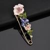 Brooch Pin 3D Flower Decor Scarf Pin with Rhinestone Inlay Thick Stable Lock Anti-exposure Suits Coats Sweaters Pin