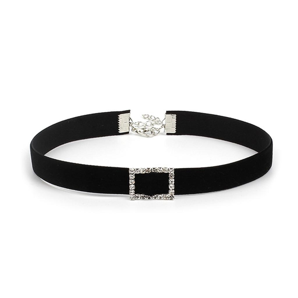 Fashionable Denims Fabric Choker Necklace for Women Adjustable Clavicle Chain Rhinestones Charm Necklace Accessory