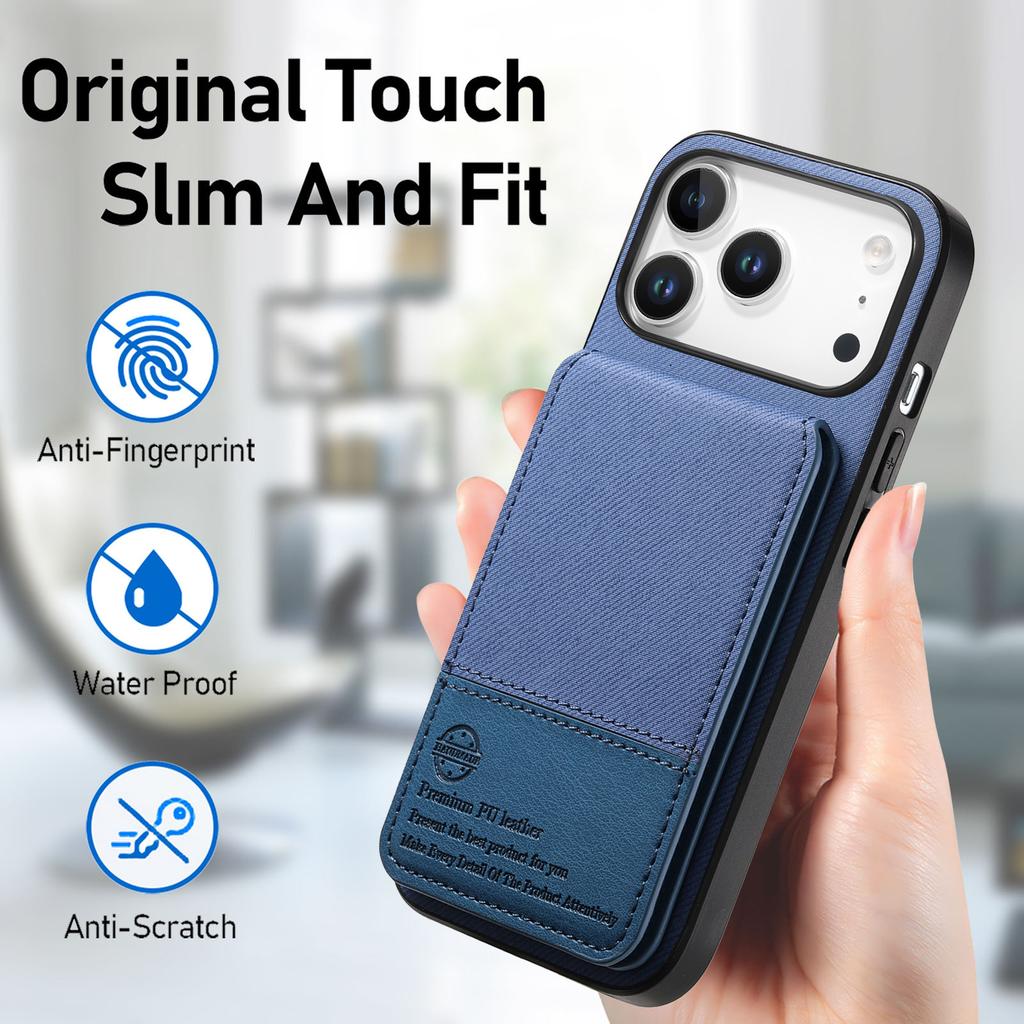 For iPhone 17 Pro Case Cloth Texture Leather+PC+TPU RFID Blocking Phone Cover with Card Holder
