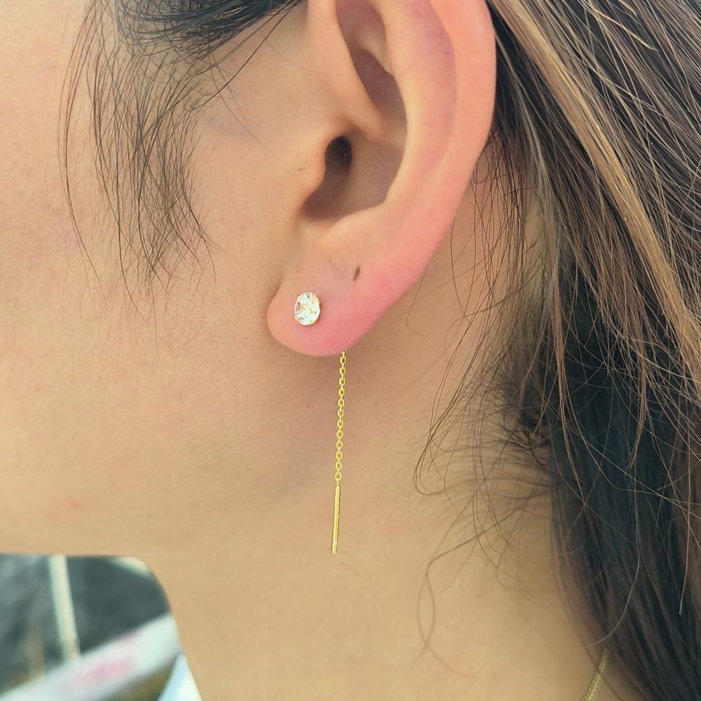Peishang Jewelry 925 Sterling Silver 14K Gold Plated Cz Cubic Zirconia Zircon Tassel Drop Chain Stud Earrings