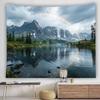 Natural Scenic Wall Tapestry, Rainbow Over Snow Mountain Lake Reflection Pine Tree Print Wall Blanket Dorm Wall Art