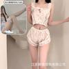 Crispy Sexy Sweet and Spicy Women's Summer Ice Silk Thin Pure Desire Suspender Shorts Two-piece Set Lace Temptation Set
