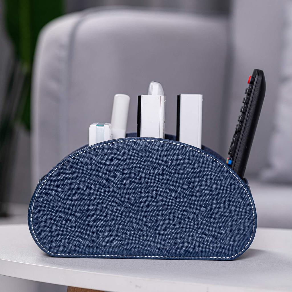 Large PU Leather Remote Control Rack with 5 Compartments, Stylish Waterproof Multifunctional Storage Box, Large Capacity for Stationery and Desktop