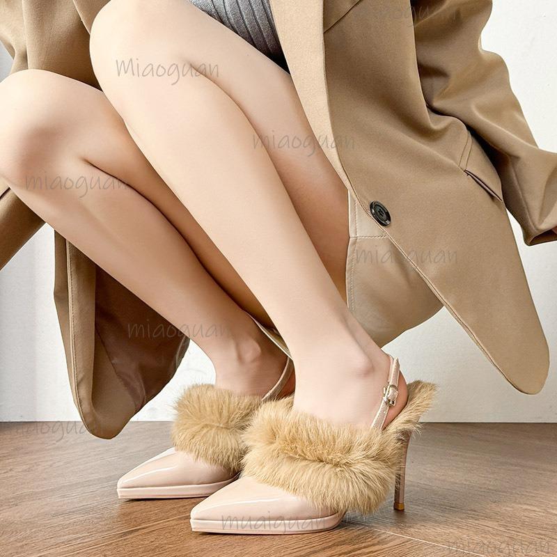 High Heel Pumps for Ladies Elegant Thin Heels Short Plush Women's Sandals Fashion Autumn Winter Ankle Straps Tacones Size 34-42