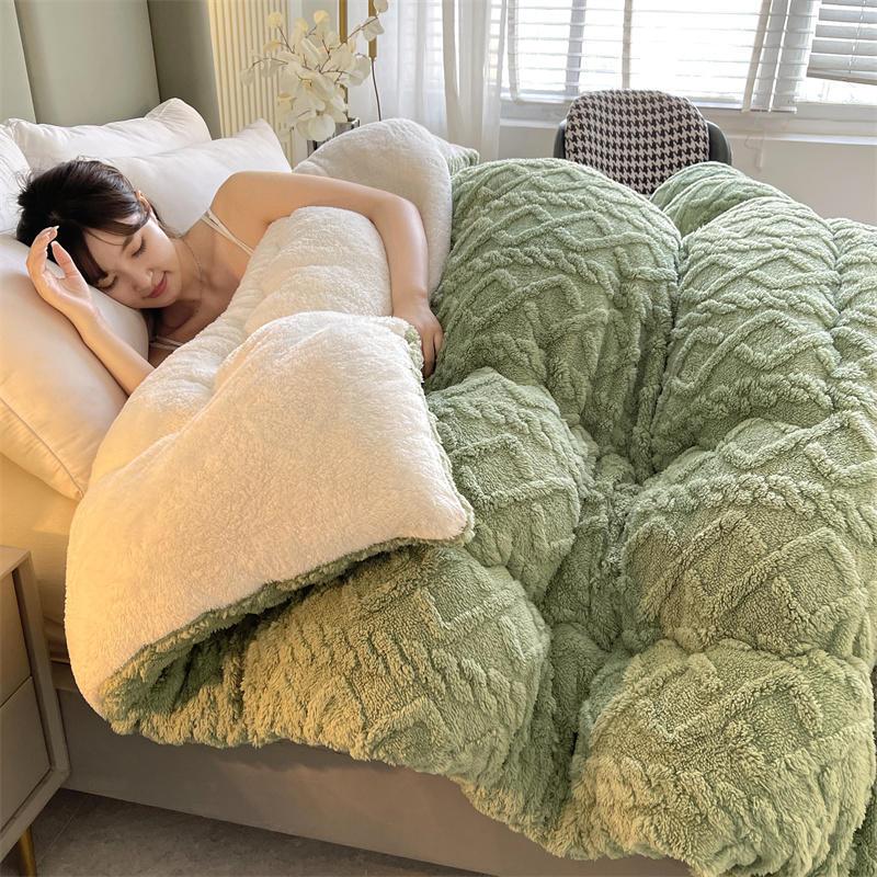High-quality Thickened Winter Warm Bed Blanket Artificial Lamb Cashmere Weighted Blankets Thicker Warmth Duvet Quilt Comforter