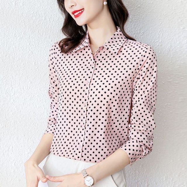 M-5XL Mom's Casual Polka Dot Chiffon Shirt Women's Long Sleeved Top Spring/summer New Korean Version Bottoming Blouse