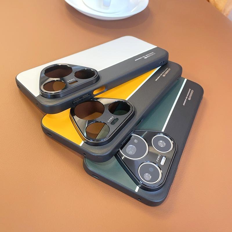 Luxury Fluorescent Line PU Leather Case for Huawei Pura 90 Pro Max 80 Ultra P80 Pro P70 Pro+ Soft Edge Metal Lens Ring Cover