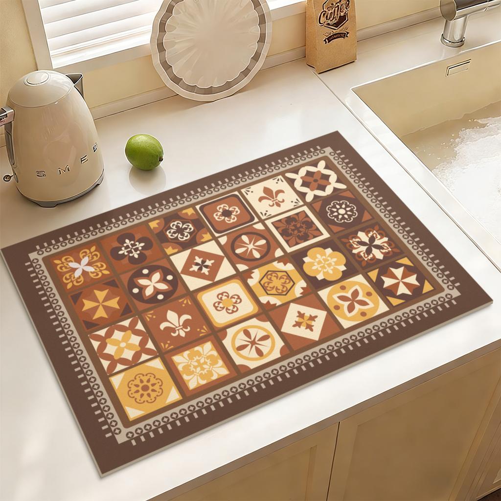 Boho Style Dish Drying Mat Coffee Mat Dish Drying Mat Super Absorbent Dish Drying Pad Kitchen Mat Coffee Machine Pad