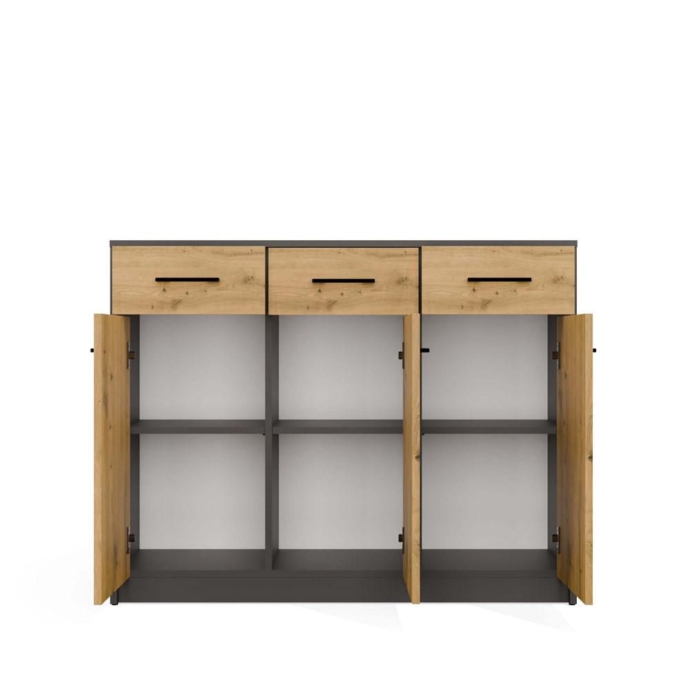 Cassettiera Simplo 3D3S Mobile 109 Cm 3 Ante 3 Cassetti Antracite Rovere Artisan