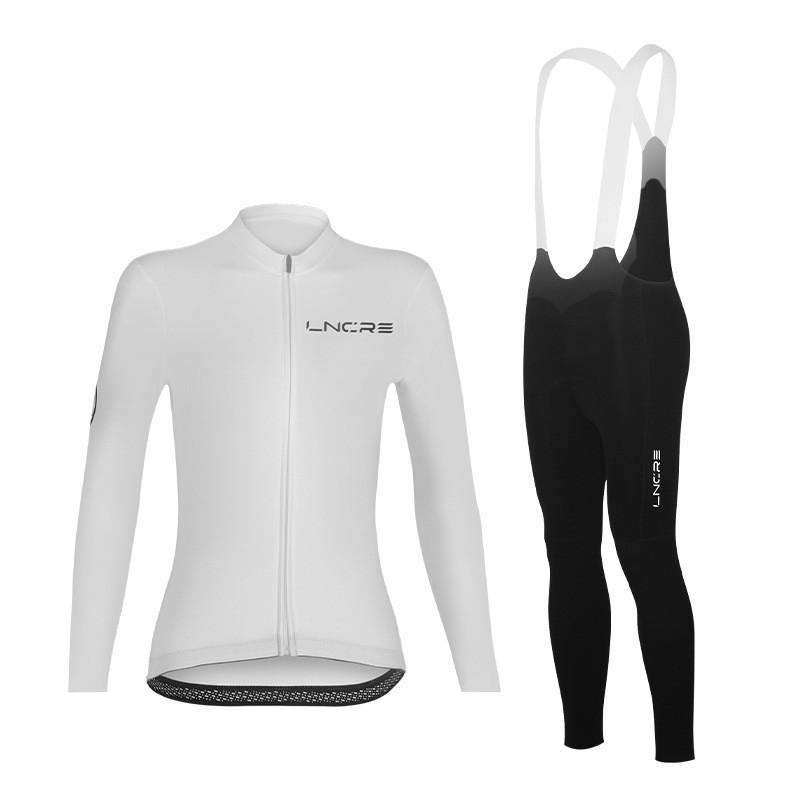 Womens Long Sleeve Cycling Jersey Bib Shorts Set Breathable Quick-Dry Stretch Road Bike Riding
