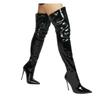 Móda Nový Styl Sexy Móda Lakovaná Kůže Dámské Kozačky Nad Koleno Černé Bílé Dlouhé Kozačky Dámské Špičaté Klasické Boty na Vysokém Podpatku