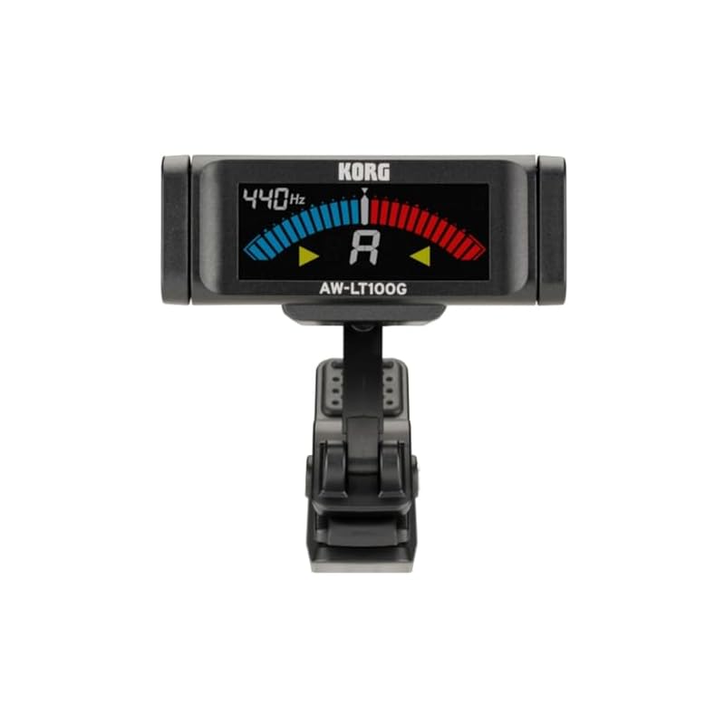 KORG AW-LT100G Guitar Clip Tuner with 100 Hours Continuous Battery Life, ±0.1 Cent Accuracy, Color Display, Strobe Tuning, 1 AAA Battery, Lightweight