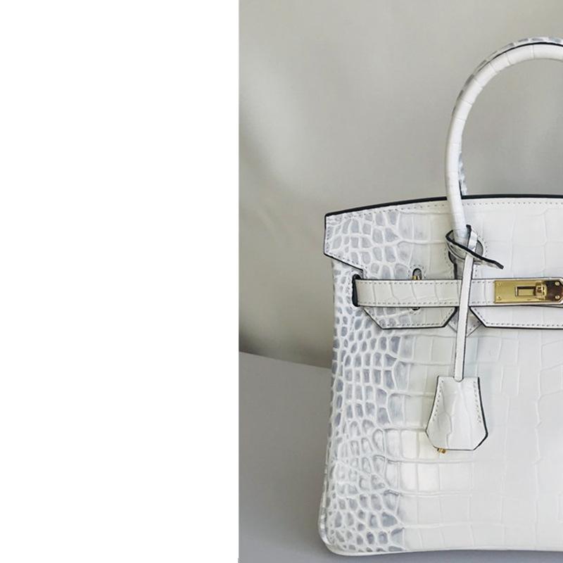 New Women Cowhide Handbag Crocodile Embossed Genuine Leather Top Handle Purse Fashion Shoulder Crossbody Bag for Daily Use- NO LOGO