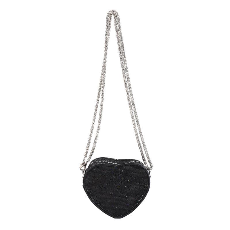 Heart Shaped Bag For Women Fashion Chain Chain Sparkling Mesh Crystal Summer Trendy Crossbody Purse For Daily Use