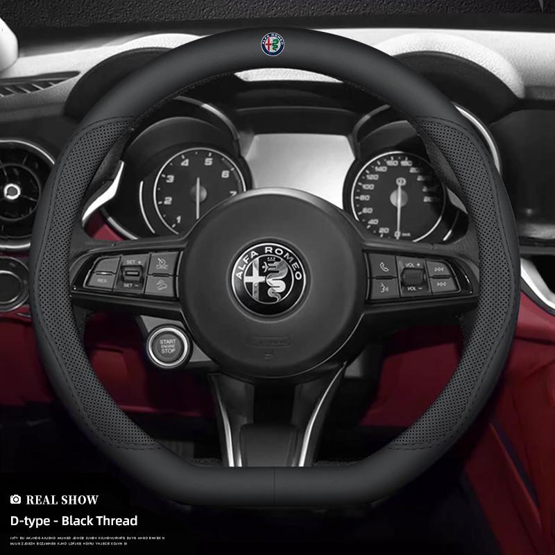 

For Alfa Romeo Car Leather Non-slip Steering Wheel Cover For Alfa Romeo 4C 159 Spider Giulia Giulietta 156 Tonale Mito Car Inter