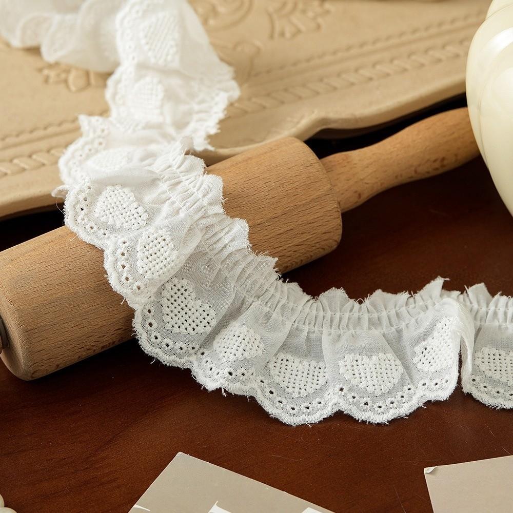 DIY 5cm Wide Ruffle Trim Heart Embroidered Cotton Wrinkle Lace Skirt Edge Handmade Pleated Fabric Ribbons Clothing Decorative