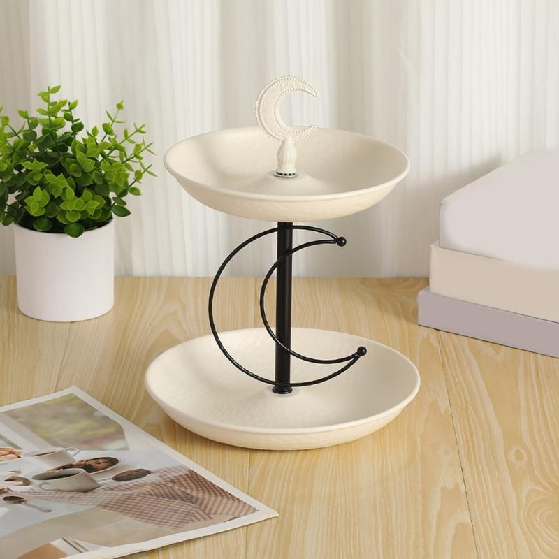 Two Tiers Iron Appetizer Plate Double Deck Design Ample Space for Parties Home Accent Snacks Display Plate
