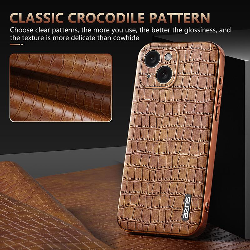 For iPhone 14 Plus Case Crocodile Texture PU+TPU Shockproof Phone Cover