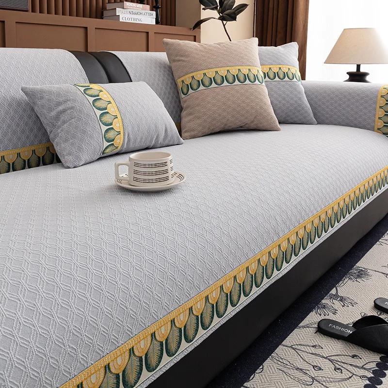 Роскошная Французская Кремовая Снежная Подушка для Дивана Niele Новая Четыре Сезона Универсальная Противоскользящая и Пылезащитная Ткань-Покрытие Песочный Полотенце 90x70cm 1pcs серый