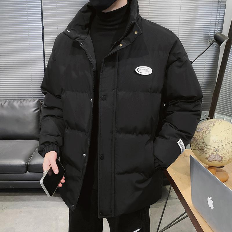 

Winter cotton-padded clothes for men and women of the same style, stand-up collar feather Rong cotton-padded clothes, men s loose trend versatile S чорний