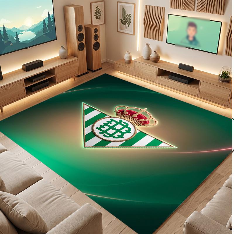 Real Betis Fußball Druck Kristall Samt Teppich, Bequemer Wasserabsorbierender Rutschfester Indoor Boden Teppich