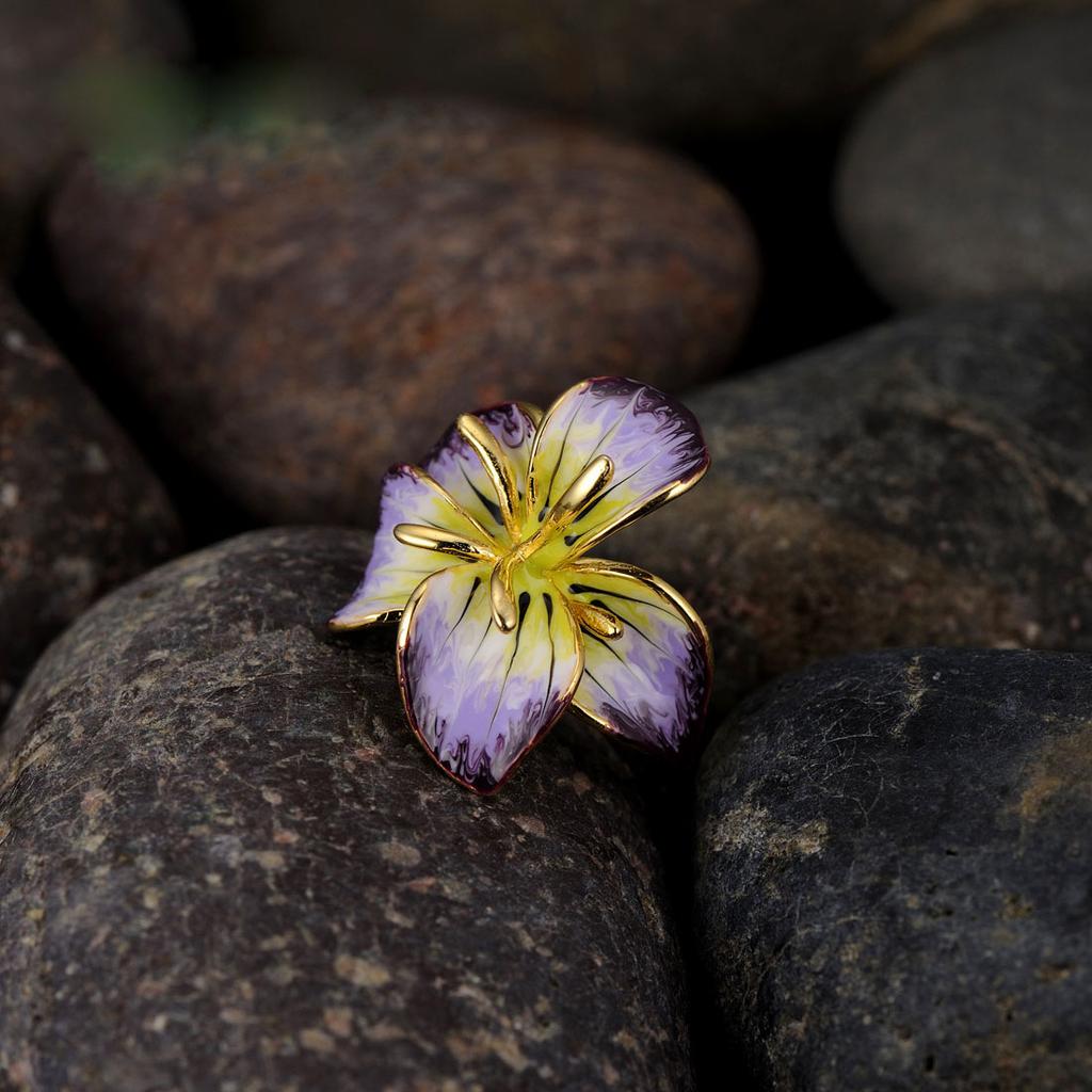 Original Handicrafts Ethnic Style Diamond inlaid Handmade Enamel Flower Ring Ring