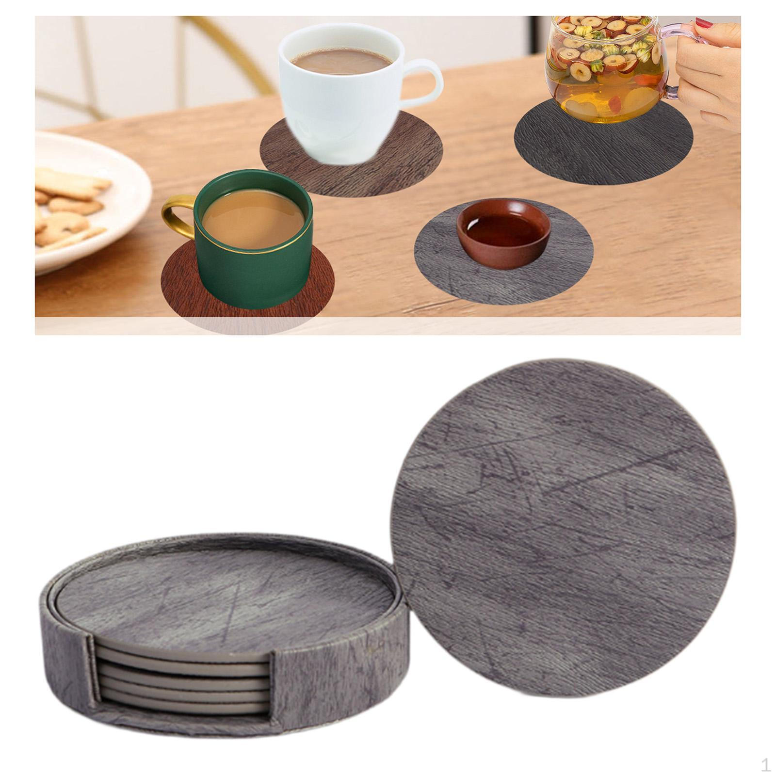 

4-дюймовые подставки под напитки, набор из 6 кожаных подставок под стаканы для домашнего декора с держателем для журнального столика gray