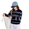 Women's Striped Wool Polo Collar Knit Top - European & American College Style, Autumn/Winter