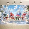 Winter Miracle Snowman Background - Festival Snow Tree and Blue Sky Scene with Colorful Scarf and Hat