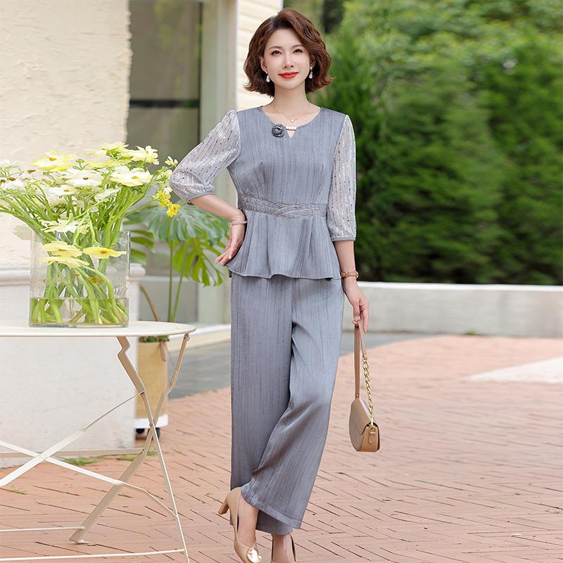 2026 Summer Fashion: Elegant Two-Piece Wide-Leg Pants Set for Middle-Aged and Elderly Women
