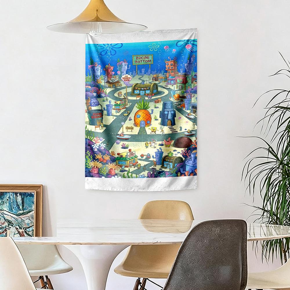 Spongebob Squarepants Wall Decor Tapestry Art For Pet Memorial Birthdaywedding Party Backdrop Family Gift