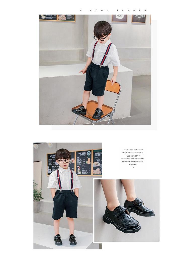 Boys' Black Leather Shoes Soft Sole, Korean-Style, for Spring/Autumn 2025 School Performance.