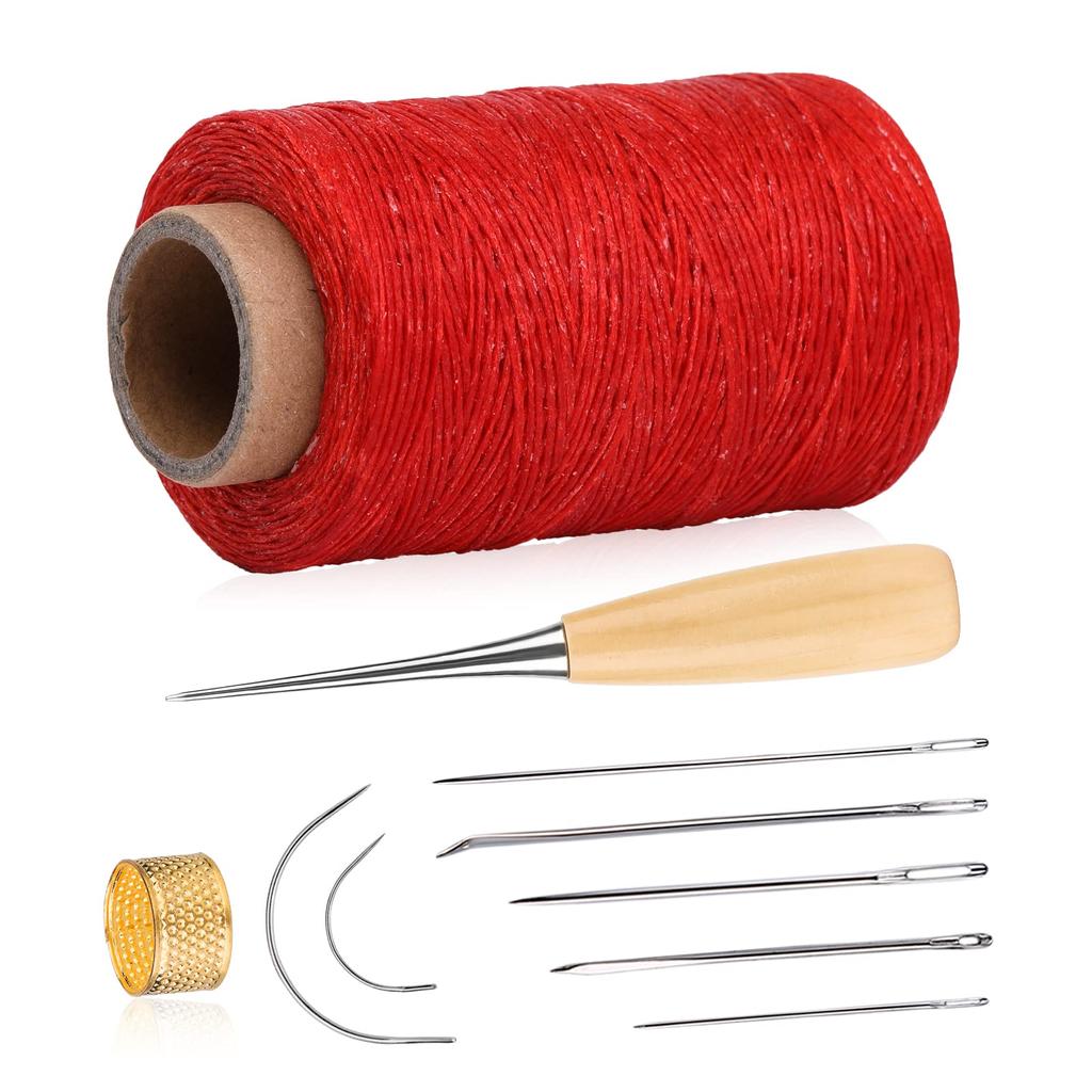 Fenrry 273 Yards Leather Waxed Thread Sewing Kit  Awl Thimble Leather Sewing Upholstery Repair Kit for Leather Carpet Sofa Seat