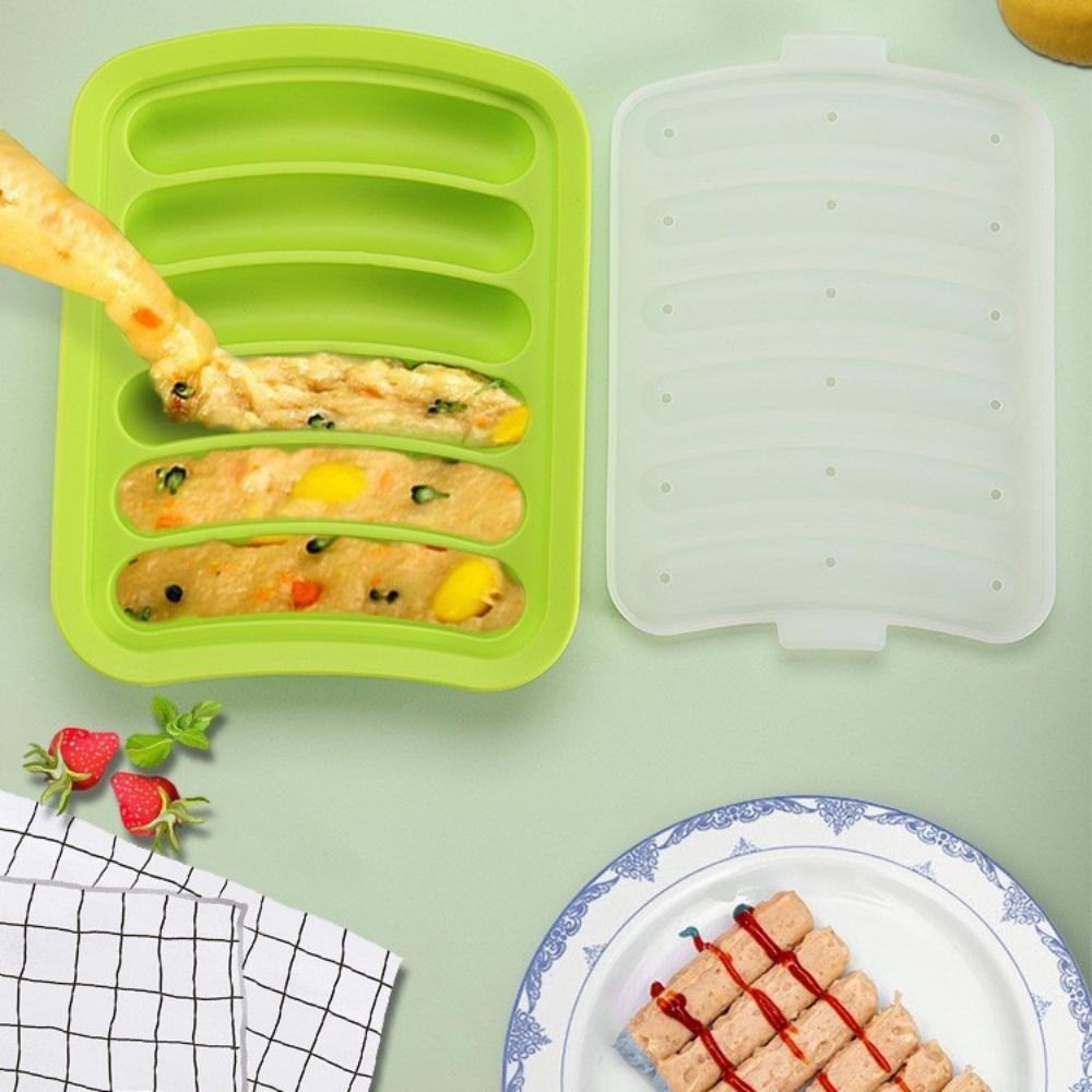 6-Cavity Sausage Mold Sausage Mold Easy Venting Food-Grade Easy Release Thickened Healthy Baking Silicone with Lid Baby Food