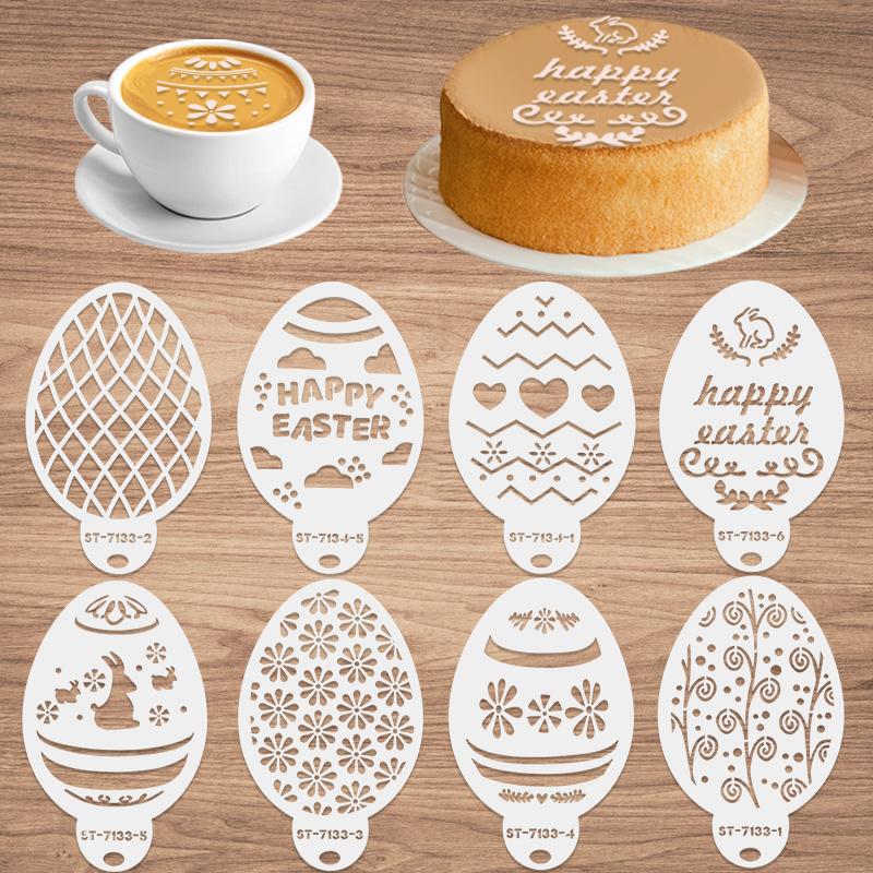8pcs/set Easter Cake Stencil Cookie Fondant Mold Eggs Cake Decorating Tools Happy Easter Party Decor Supplies Kids DIY Painting