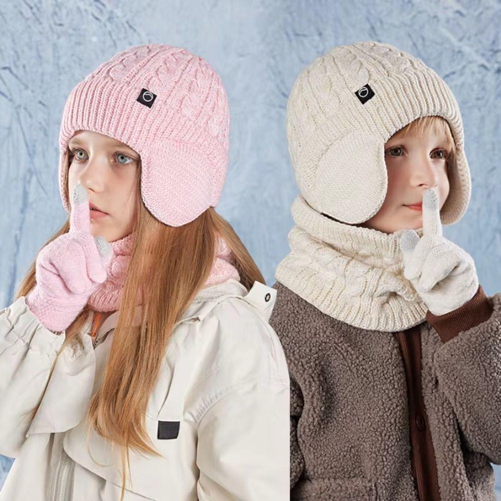 3Pcs/Set Coldproof Hat Scarf Gloves Set Earflap Ear Protection Caps Winter Pullover Hat Children
