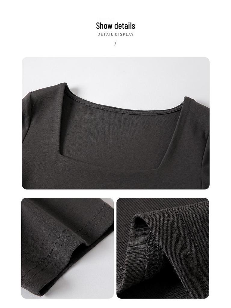 Square Neck Slim Fit Short Sleeve White T-Shirt for Women - Spring/Summer New Style