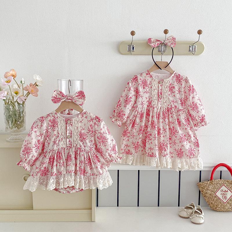 

Autumn 2025 Baby Girl Floral Princess Romper & Dress Set 120cm