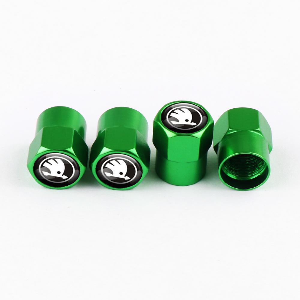 BAUN9 4pcs Car Styling Aluminum Emblem Wheel Tire Valve Stem Air Caps For Skoda Octavia Fabia Rapid Yeti Superb Octavia A5 A7 VRS VII