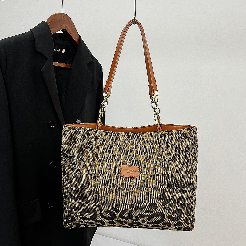 

Women Leopard Print Fashion Shoulder Bag Large Capacity Casual Tote Handbag Stylish Shoulder Purse Outdoor Travel Bag коричневий