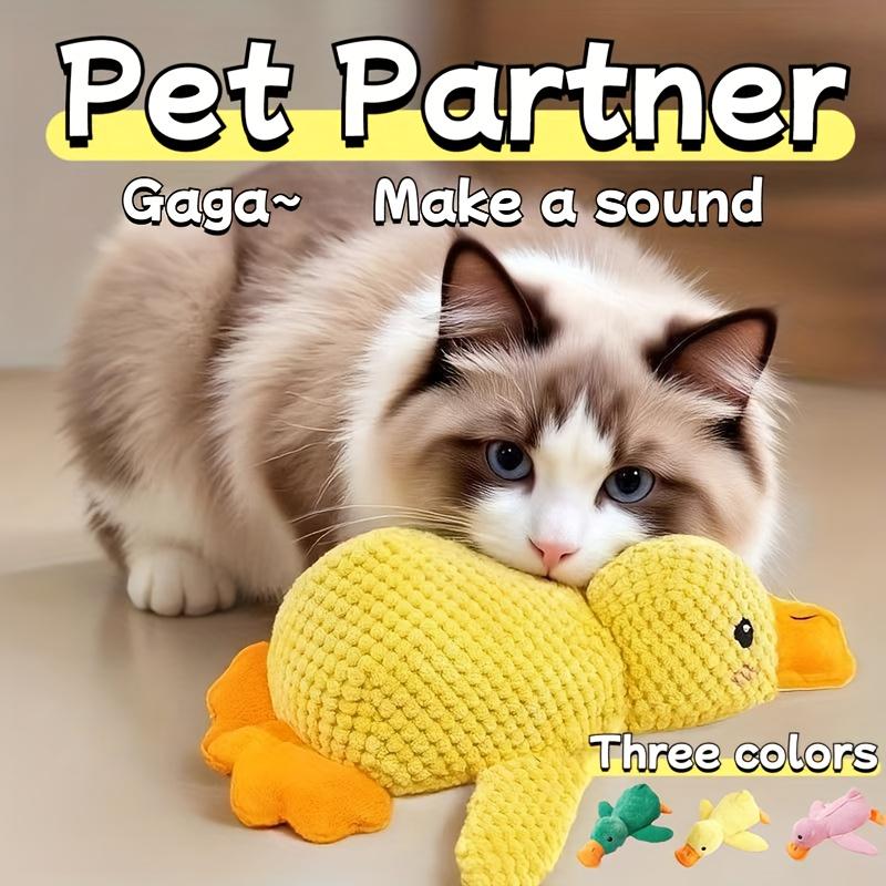[Chew-Resistant Duck Toy] Chew-Resistant Interactive Yellow Duck Doll with Squeaking Sound | 3 Colors, Bite-Type Plush Toy for Cats&Dogs-Pet Supplies