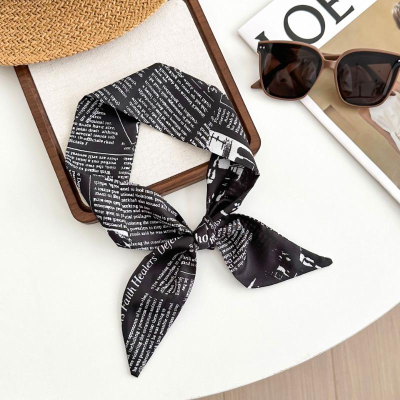 Cashew flower silk scarf, long strip, new simple letters, hair tie, bag streamer, decorative versatile small scarf, fashionable belt.